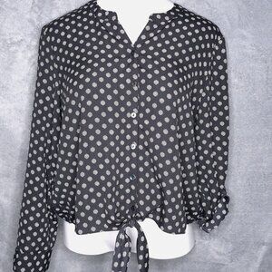 Chicos Blouse Button Front Tie-Front 12 (2) Convertible Sleeves Top Lightweight